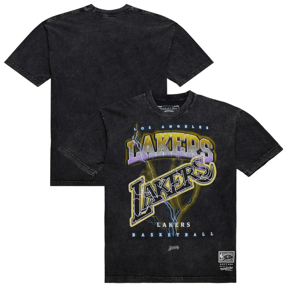 Mitchell & Ness Los Angeles Lakers Unisex Hardwood Classics Vintage Voltage Premium Heavyweight T-Shirt Black
