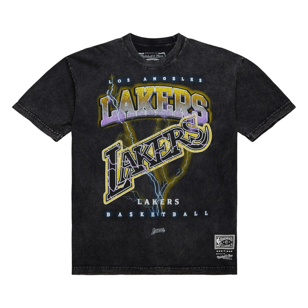 Mitchell & Ness Los Angeles Lakers Unisex Hardwood Classics Vintage Voltage Premium Heavyweight T-Shirt Black