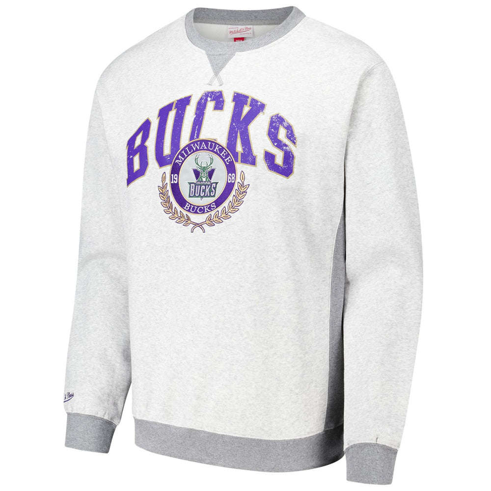 Mitchell & Ness Milwaukee Bucks Vintage Logo Pullover Sweatshirt Heather Gray