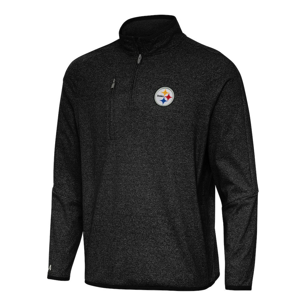 Pittsburgh Steelers Antigua Certain Tri-Blend Quarter-Zip Top - Heather Black - NFL
