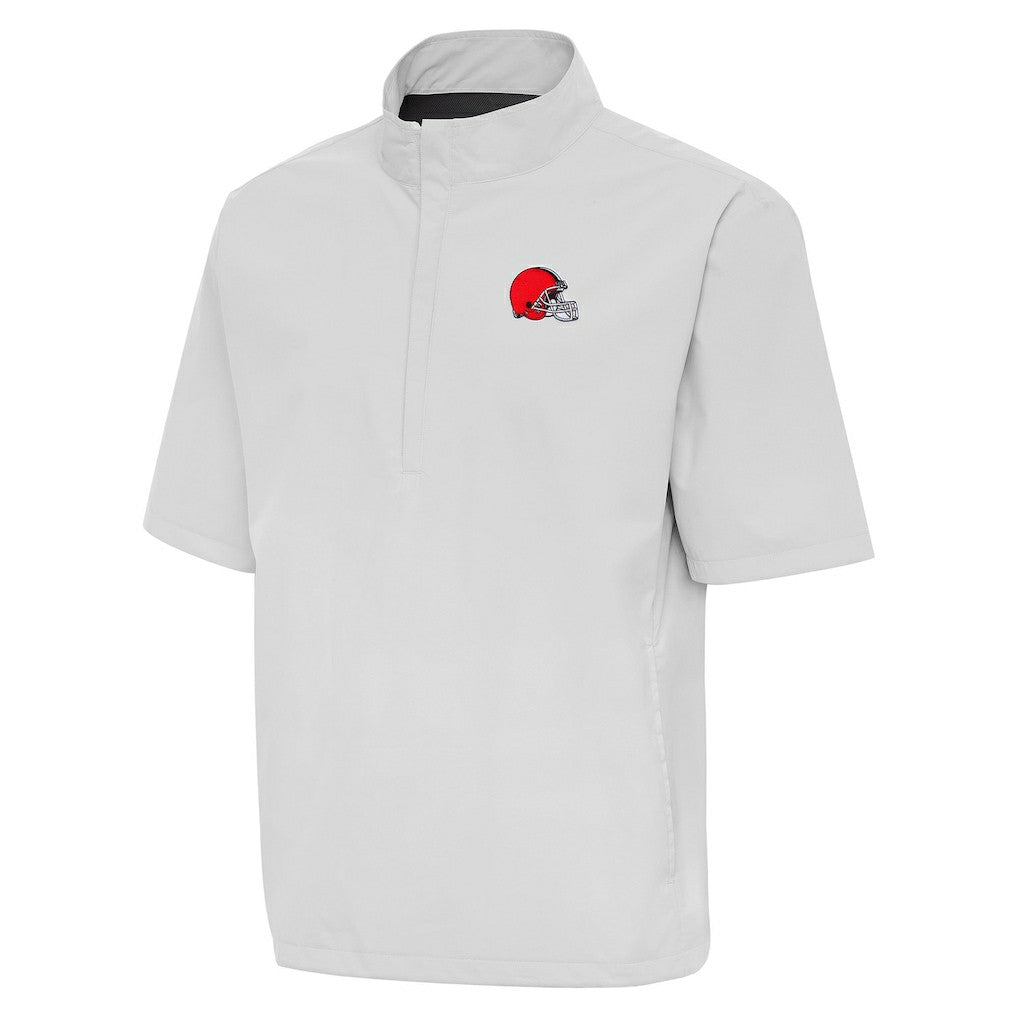 Cleveland Browns Antigua Brisk Short Sleeve Quarter-Zip Windshirt - Heather Gray - NFL