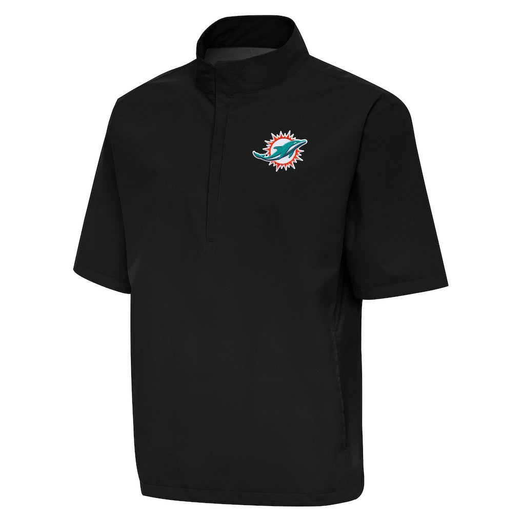 Miami Dolphins Antigua Brisk Short Sleeve Quarter-Zip Windshirt - Black - NFL