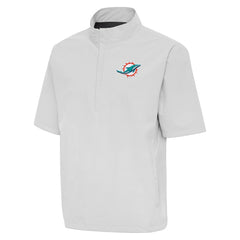 Miami Dolphins Antigua Brisk Short Sleeve Quarter-Zip Windshirt - Heather Gray - NFL
