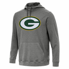 Green Bay Packers Antigua Cloud Pullover Hoodie - Heather Black - NFL