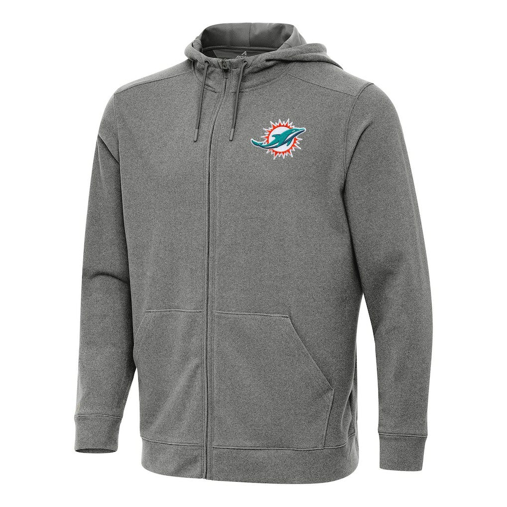 Miami Dolphins Antigua Effortless Full-Zip Hoodie - Heather Black - NFL