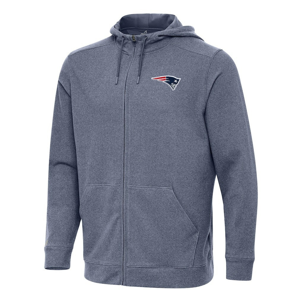 New England Patriots Antigua Effortless Full-Zip Hoodie - Heather Navy - NFL