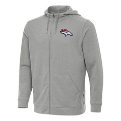 Denver Broncos Antigua Effortless Full-Zip Hoodie - Heather Gray - NFL