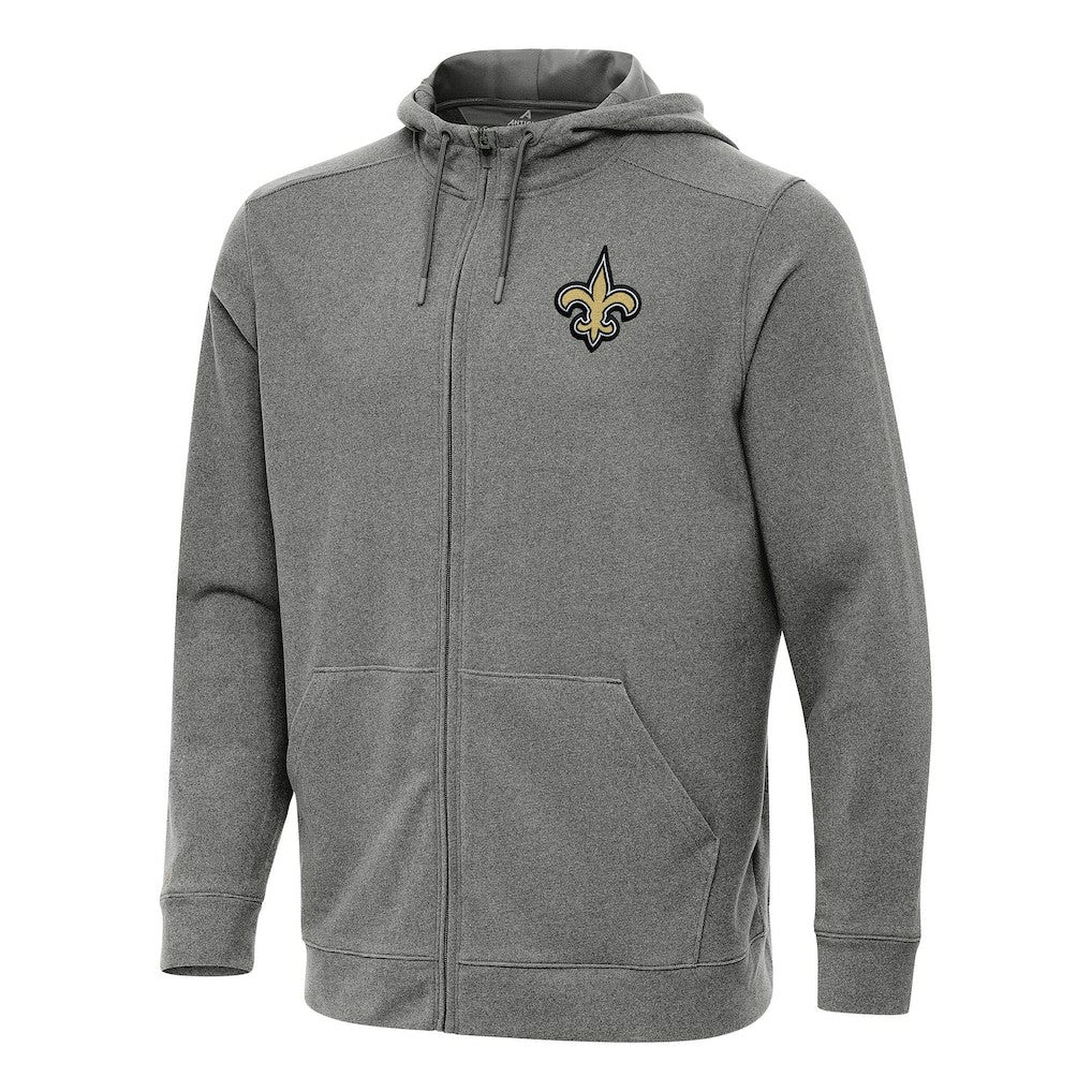 New Orleans Saints Antigua Effortless Full-Zip Hoodie - Heather Black - NFL