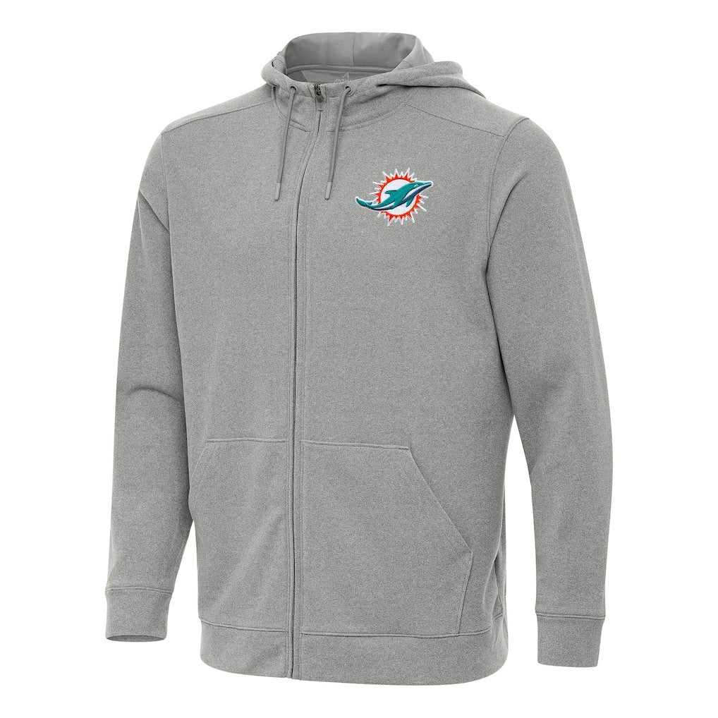 Miami Dolphins Antigua Effortless Full-Zip Hoodie - Heather Gray - NFL