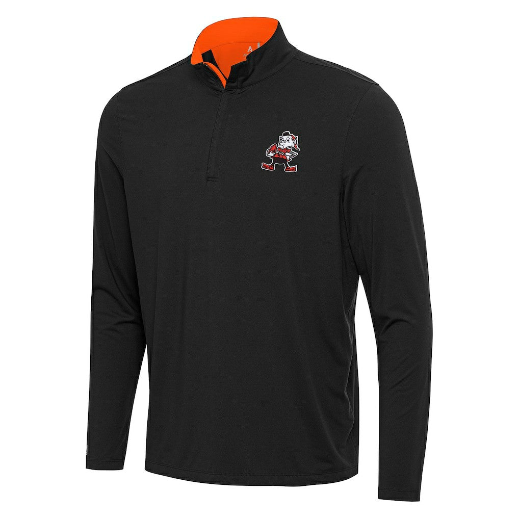 Cleveland Browns Antigua Content Quarter-Zip Pullover Top - Black/Orange - NFL