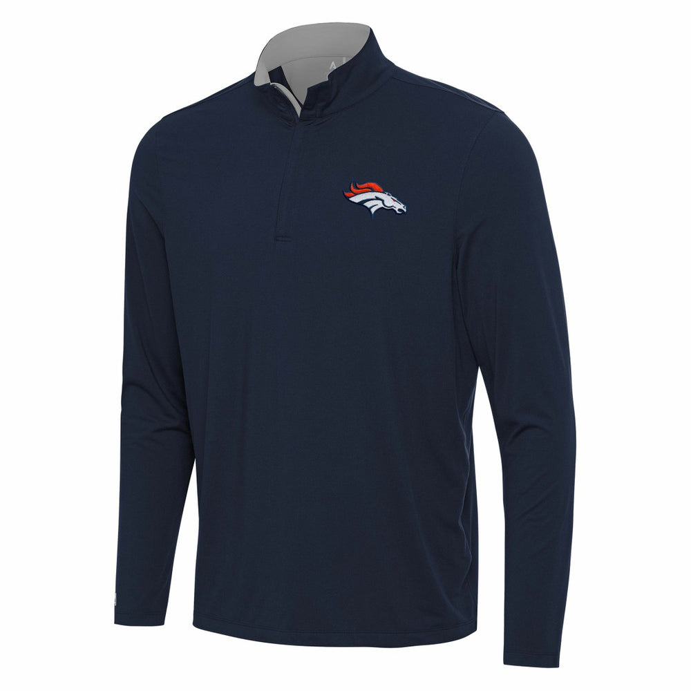 Denver Broncos Antigua Content Quarter-Zip Pullover Top - Navy/Gray - NFL
