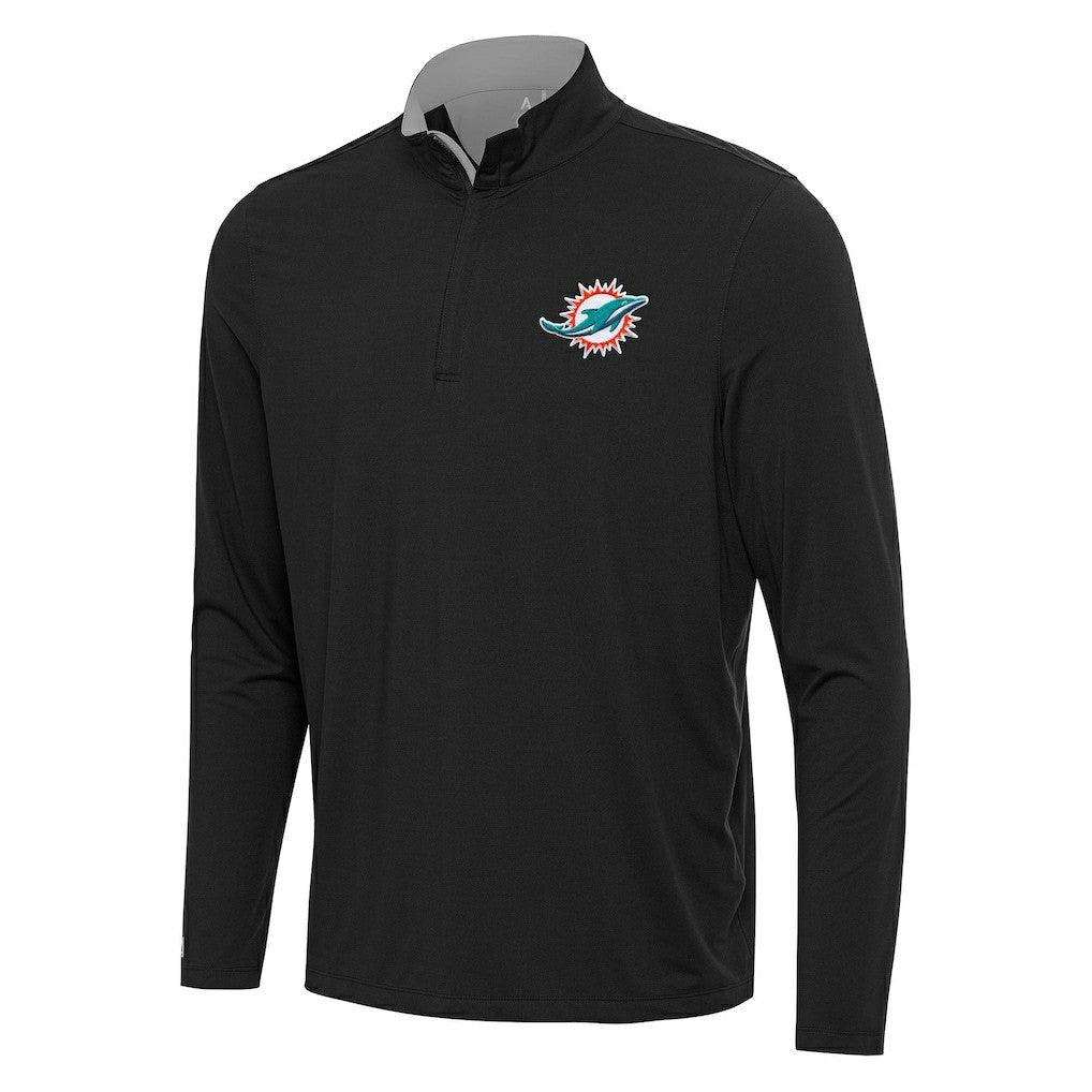 Miami Dolphins Antigua Content Quarter-Zip Pullover Top - Black/Gray - NFL