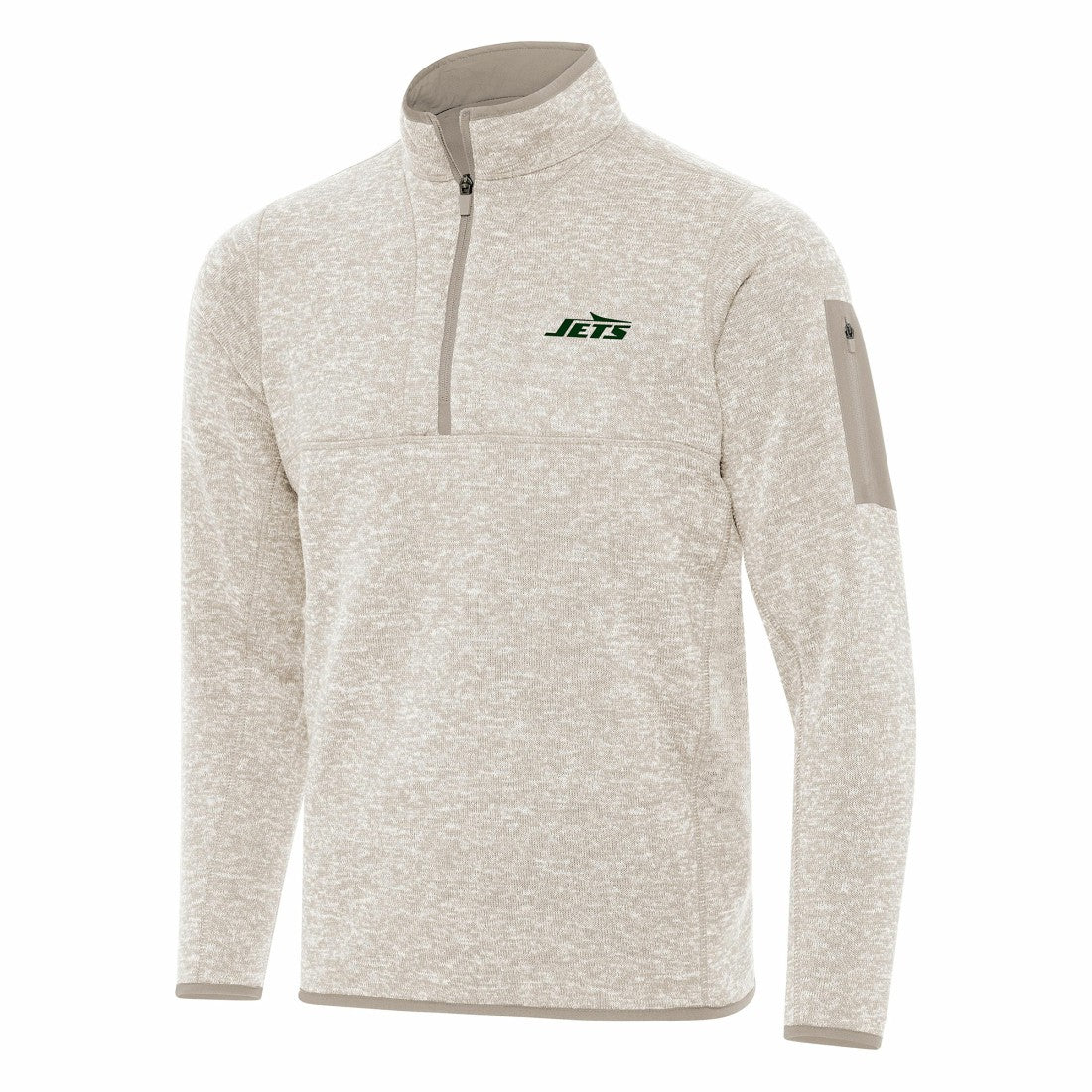 New York Jets Antigua Fortune Quarter-Zip Pullover Jacket - Oatmeal - NFL