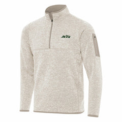 New York Jets Antigua Fortune Quarter-Zip Pullover Jacket - Oatmeal - NFL