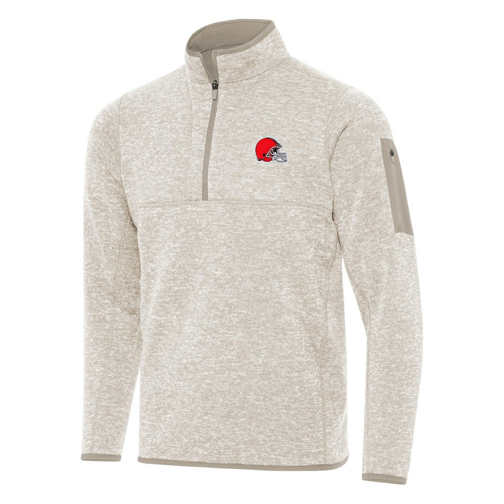 Cleveland Browns Antigua Fortune Quarter-Zip Pullover Jacket - Oatmeal - NFL
