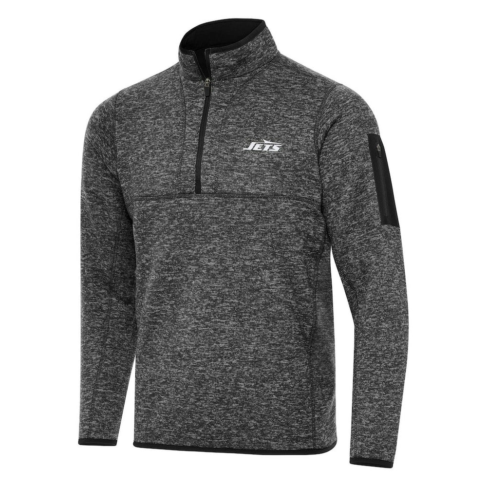 New York Jets Antigua Fortune Quarter-Zip Pullover Jacket - Heather Black - NFL
