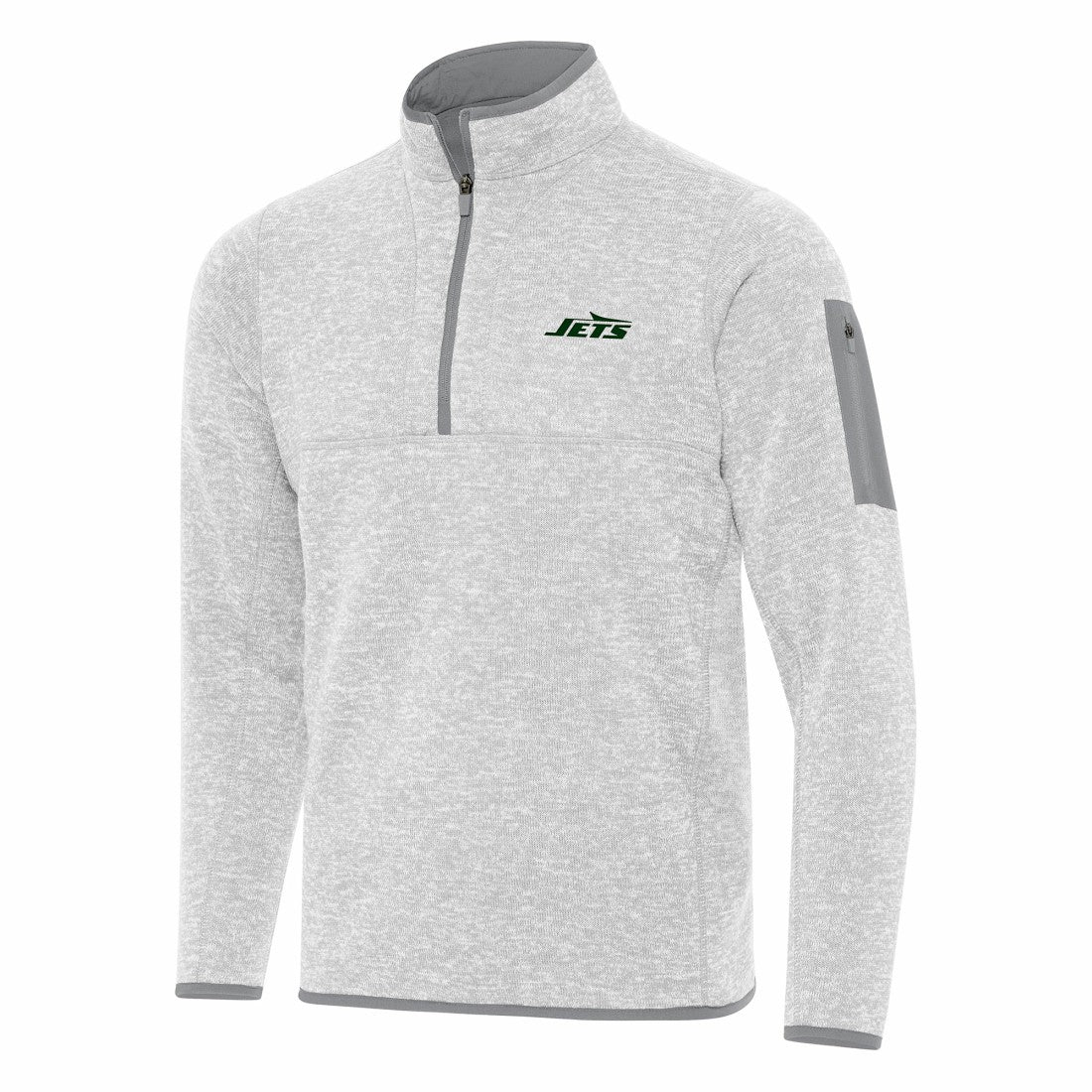 New York Jets Antigua Fortune Quarter-Zip Pullover Jacket - Heather Gray - NFL