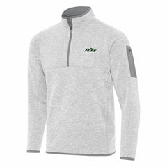 New York Jets Antigua Fortune Quarter-Zip Pullover Jacket - Heather Gray - NFL