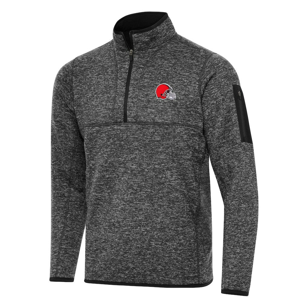 Cleveland Browns Antigua Fortune Quarter-Zip Pullover Jacket - Heather Black - NFL