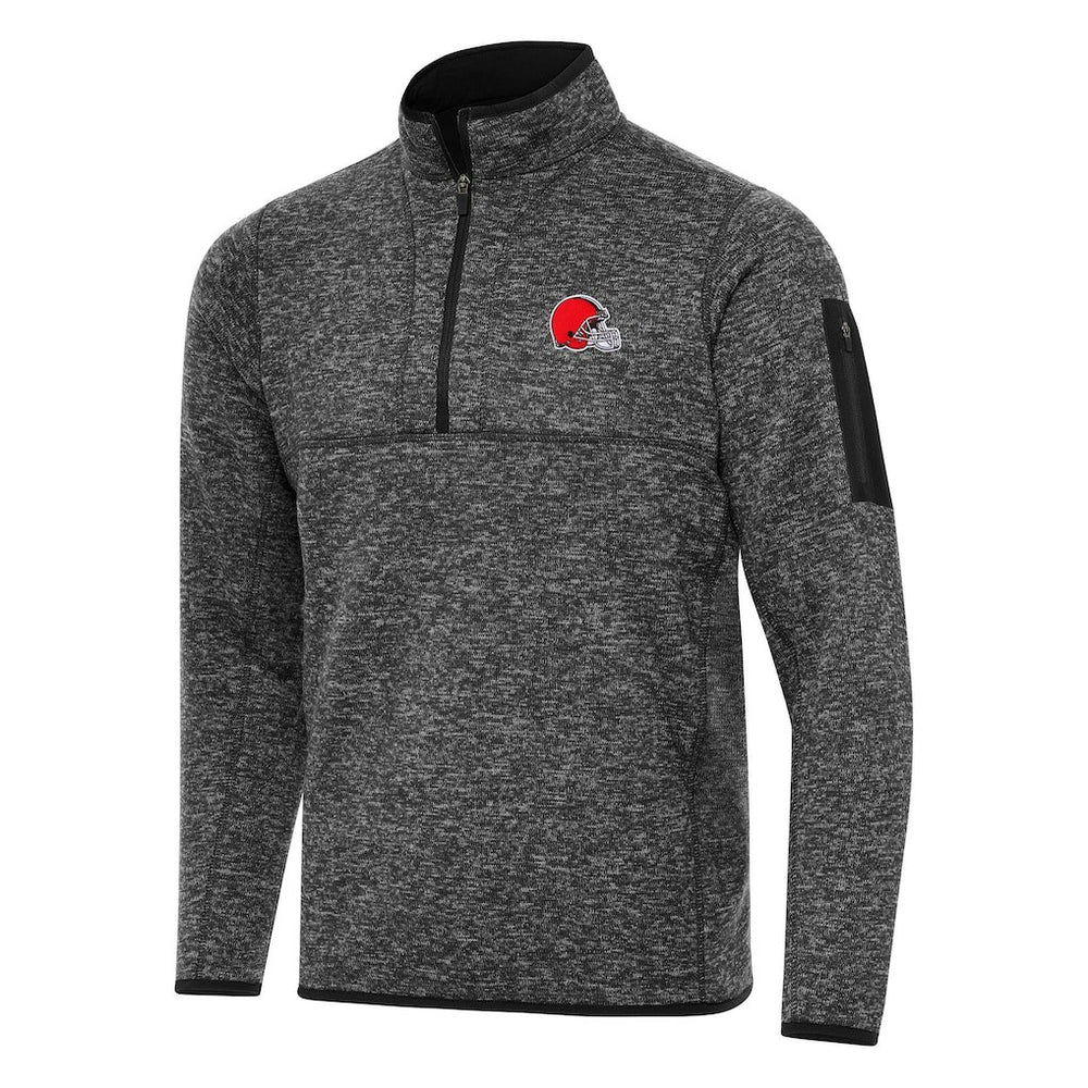 Cleveland Browns Antigua Fortune Quarter-Zip Pullover Jacket - Heather Black - NFL