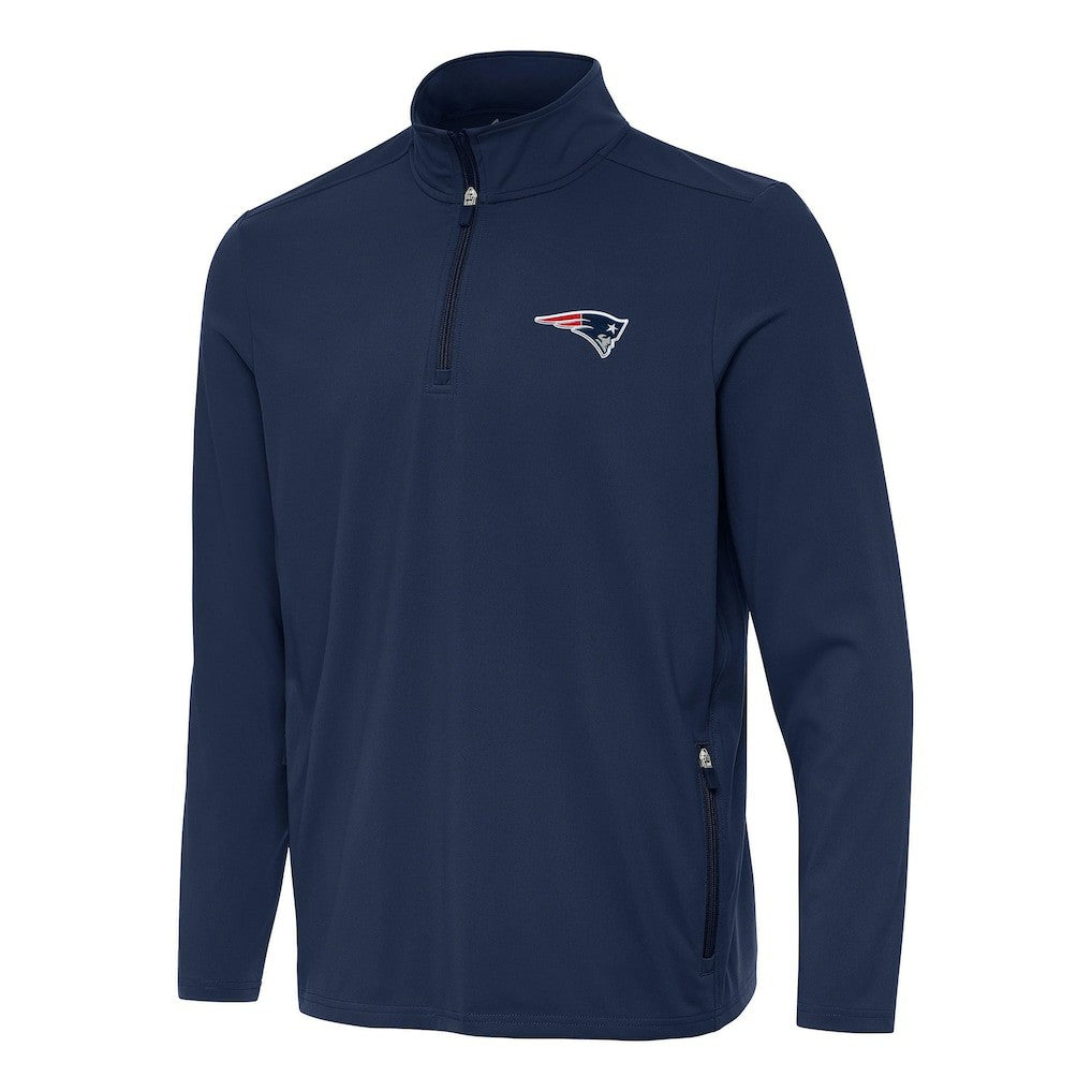 New England Patriots Antigua Perilous Quarter-Zip Pullover Top - Navy - NFL