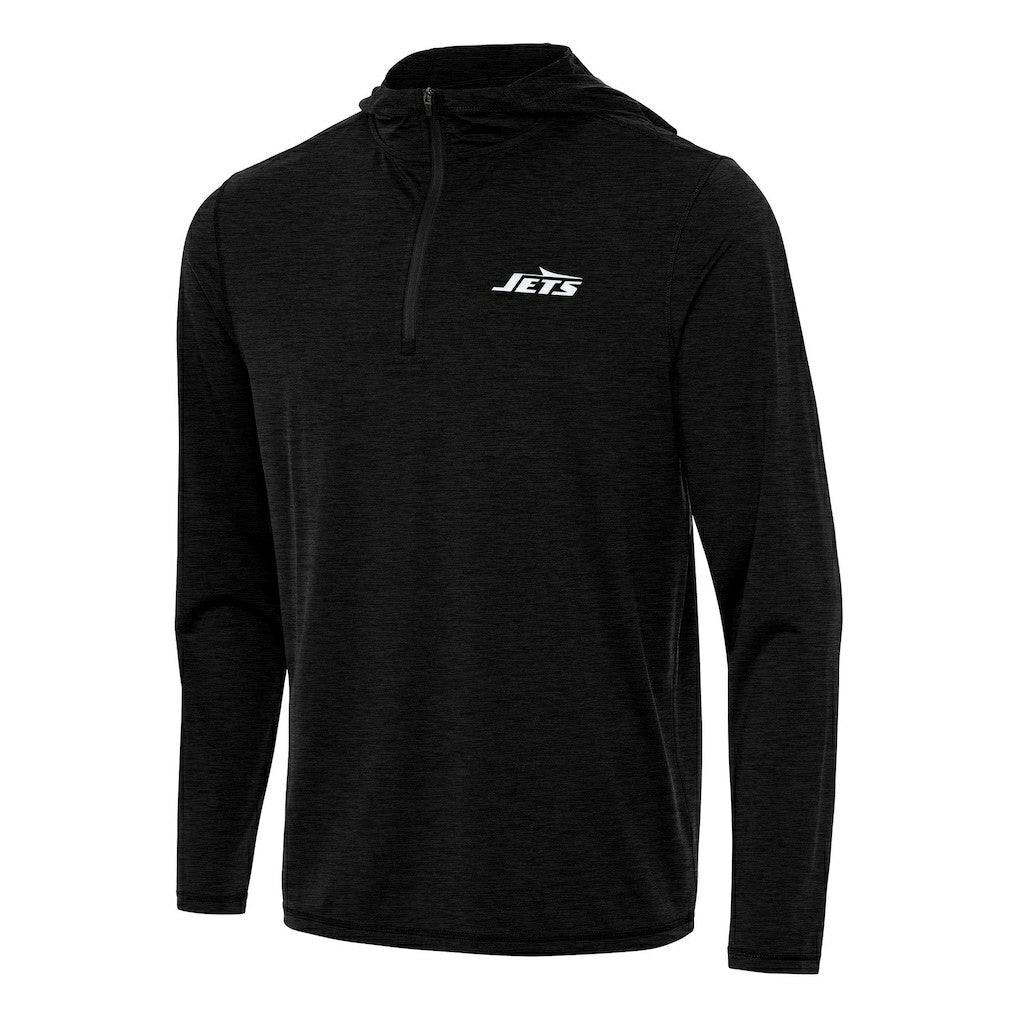 New York Jets Antigua Tidy Quarter-Zip Pullover Hoodie - Heather Black - NFL