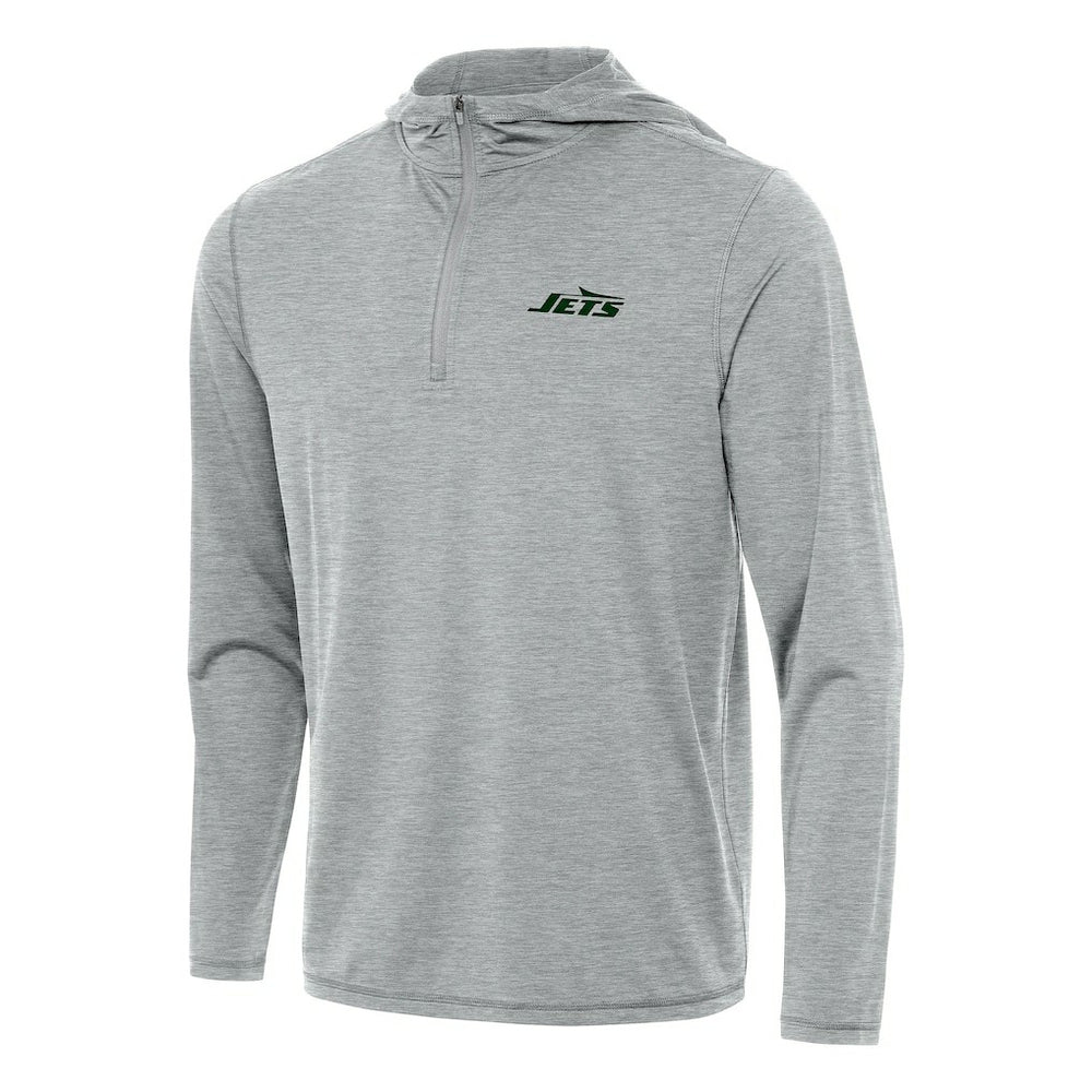 New York Jets Antigua Tidy Quarter-Zip Pullover Hoodie - Heather Gray - NFL