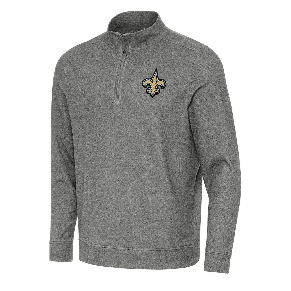 New Orleans Saints Antigua Subtle Quarter-Zip Top - Heather Black - NFL