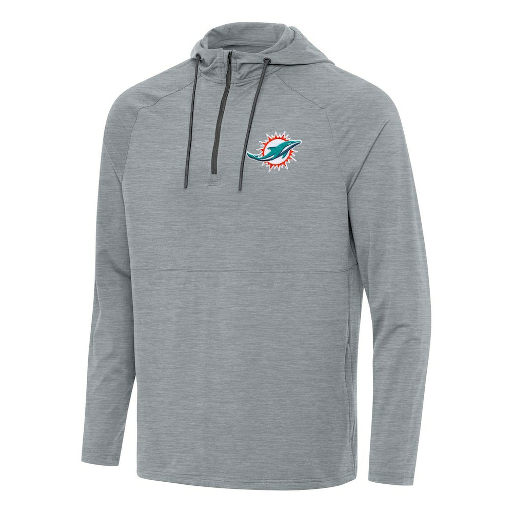 Miami Dolphins Antigua Spikes Quarter-Zip Pullover Hoodie - Heather Gray - NFL