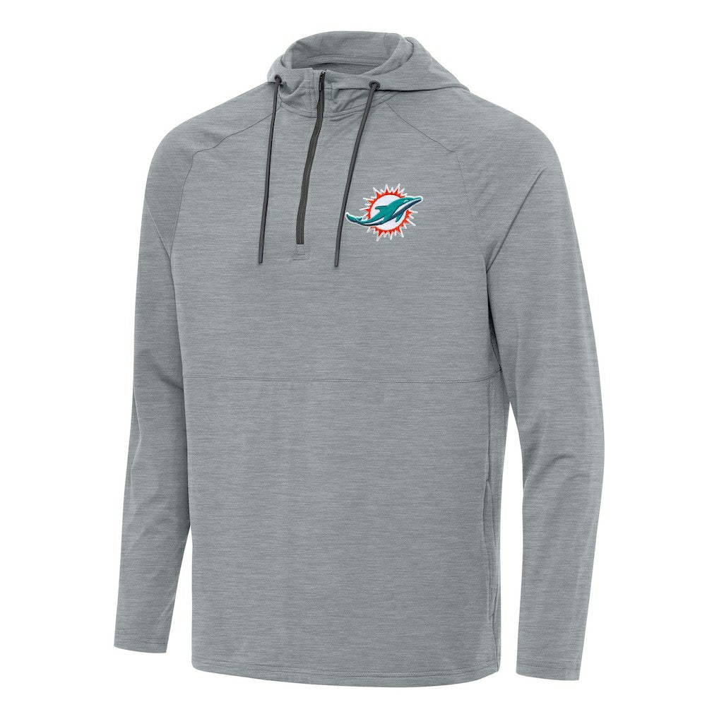 Miami Dolphins Antigua Spikes Quarter-Zip Pullover Hoodie - Heather Gray - NFL