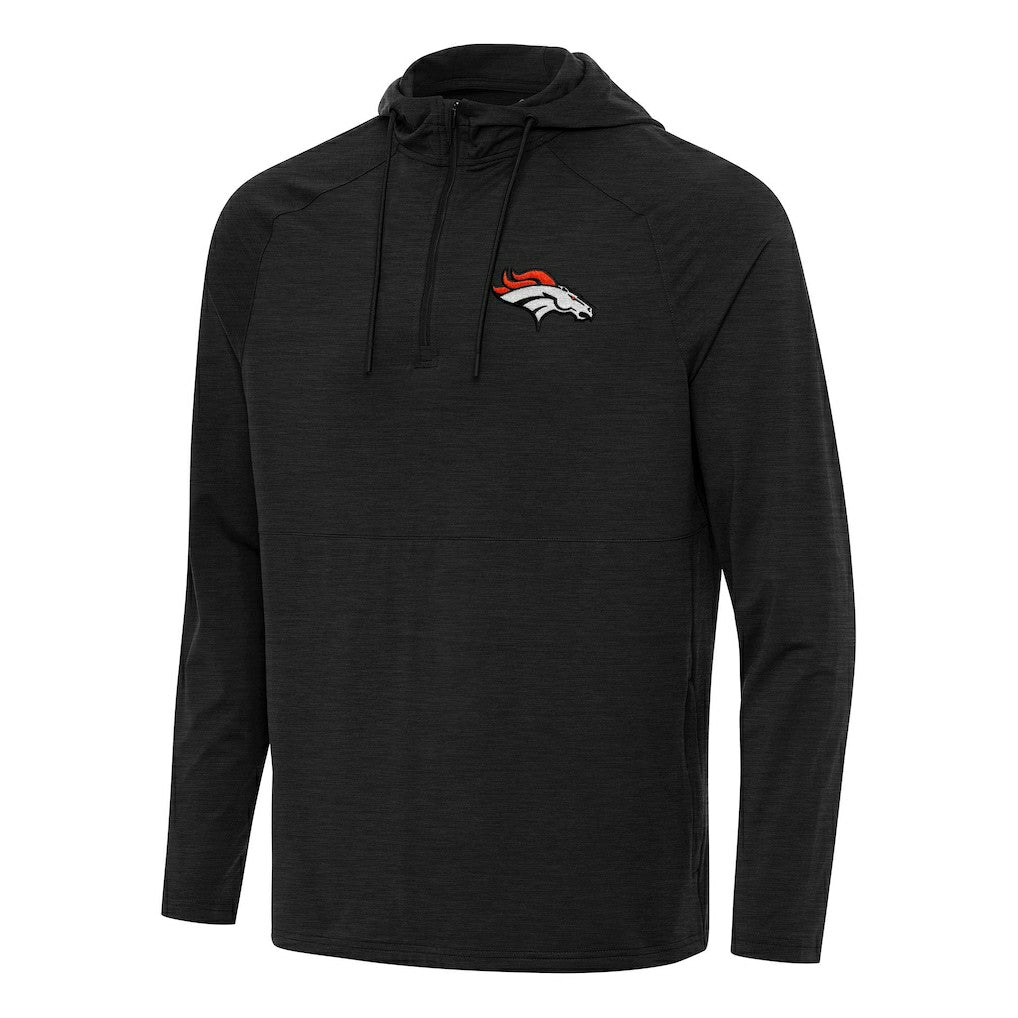Denver Broncos Antigua Spikes Quarter-Zip Pullover Hoodie - Heather Black - NFL