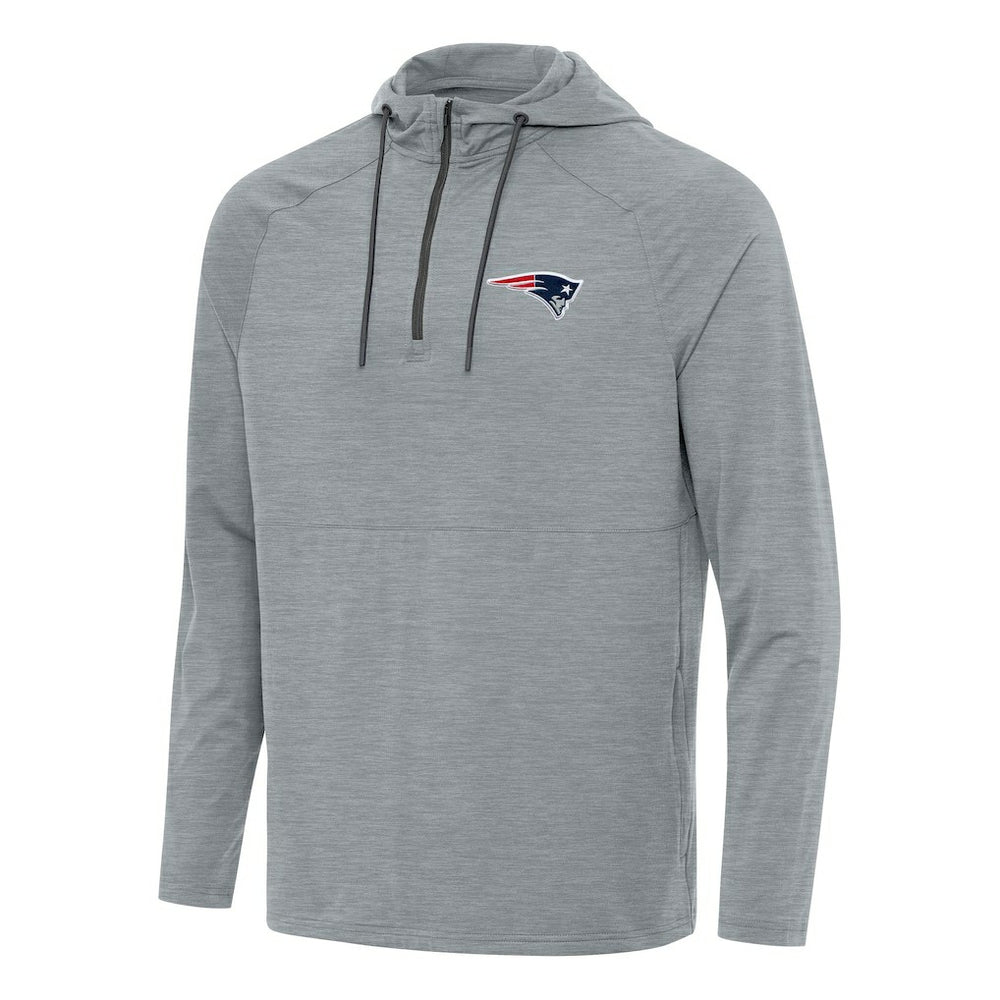 New England Patriots Antigua Spikes Quarter-Zip Pullover Hoodie - Heather Gray - NFL