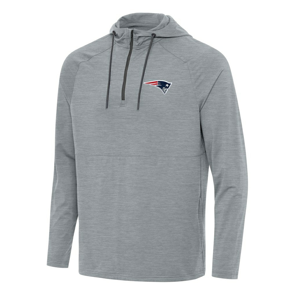 New England Patriots Antigua Spikes Quarter-Zip Pullover Hoodie - Heather Gray - NFL