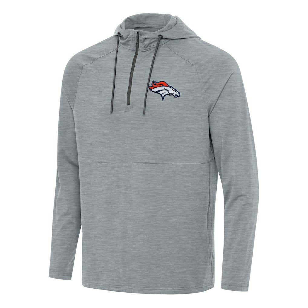 Denver Broncos Antigua Spikes Quarter-Zip Pullover Hoodie - Heather Gray - NFL