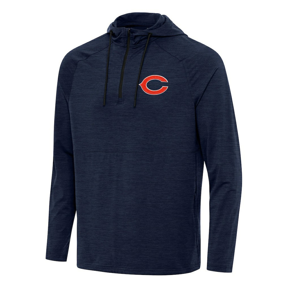 Chicago Bears Antigua Spikes Quarter-Zip Pullover Hoodie - Heather Navy - NFL