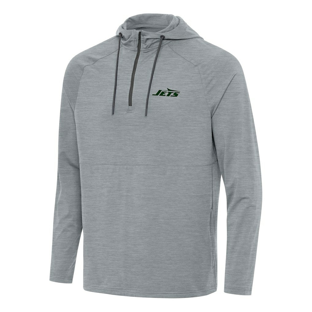 New York Jets Antigua Spikes Quarter-Zip Pullover Hoodie - Heather Gray - NFL