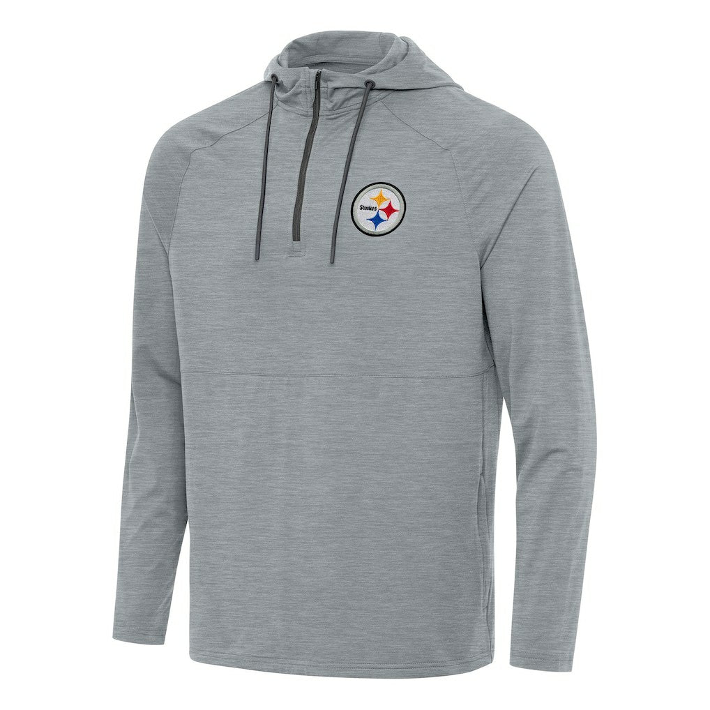 Pittsburgh Steelers Antigua Spikes Quarter-Zip Pullover Hoodie - Heather Gray - NFL