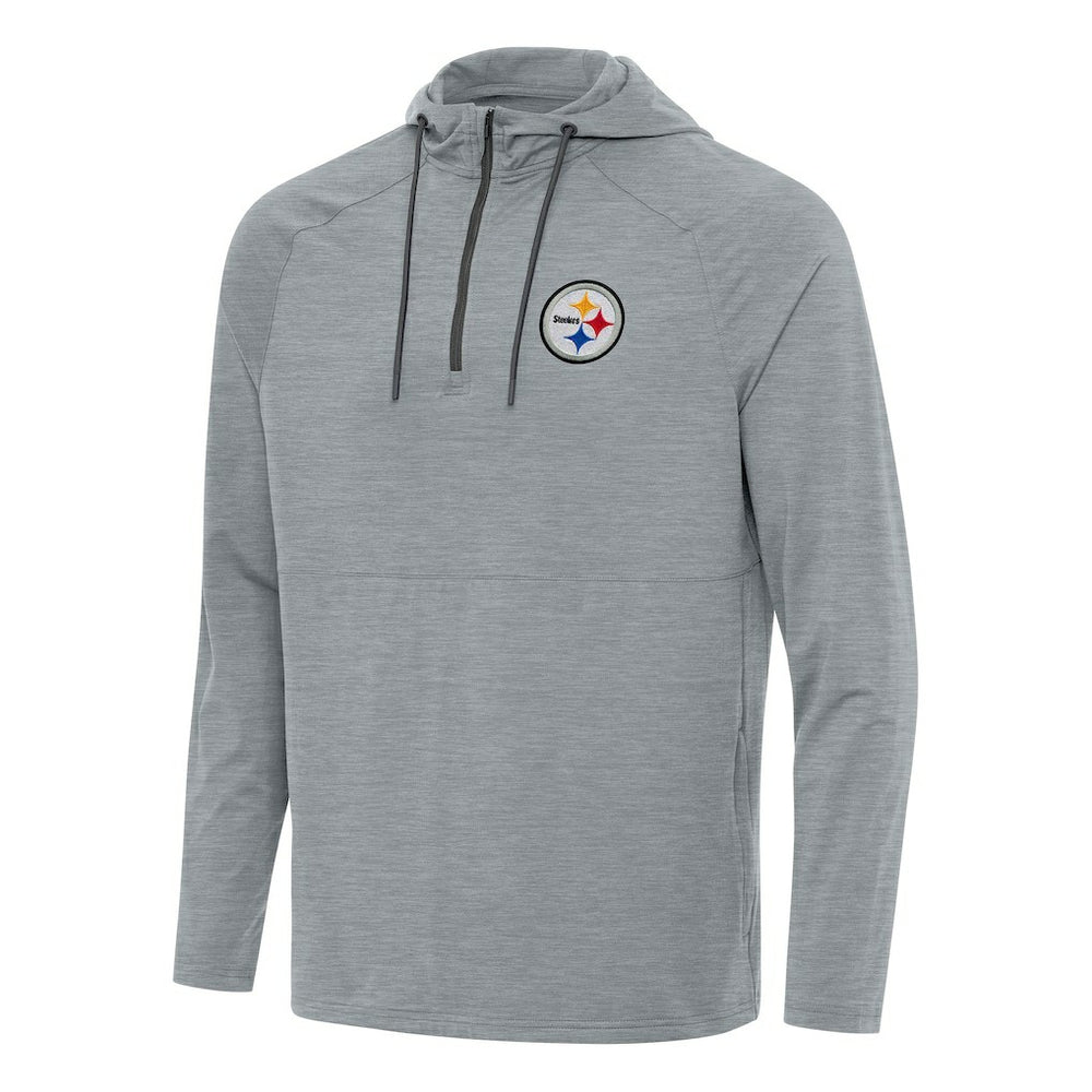 Pittsburgh Steelers Antigua Spikes Quarter-Zip Pullover Hoodie - Heather Gray - NFL