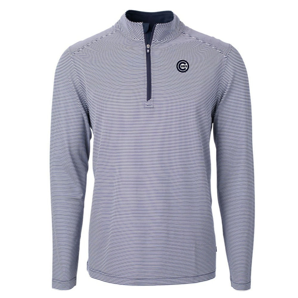 Chicago Cubs Cutter & Buck Virtue Eco Pique Micro Stripe Quarter-Zip Jacket for sale