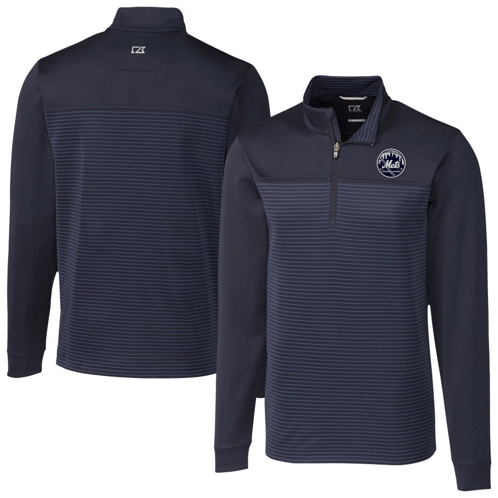 New York Mets Cutter & Buck Traverse Eco Stripe Tri-Blend DryTec Quarter-Zip Jacket for sale