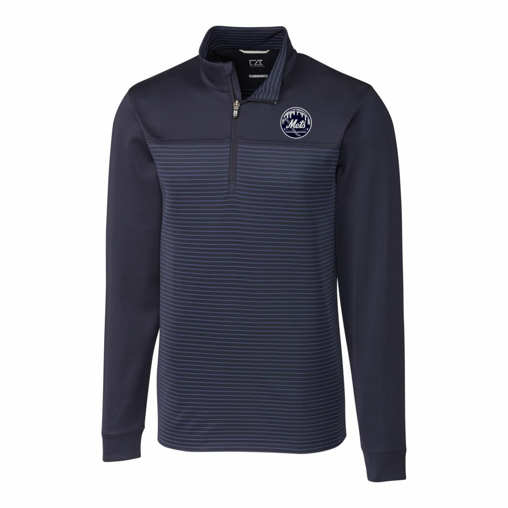 New York Mets Cutter & Buck Traverse Eco Stripe Tri-Blend DryTec Quarter-Zip Jacket for sale