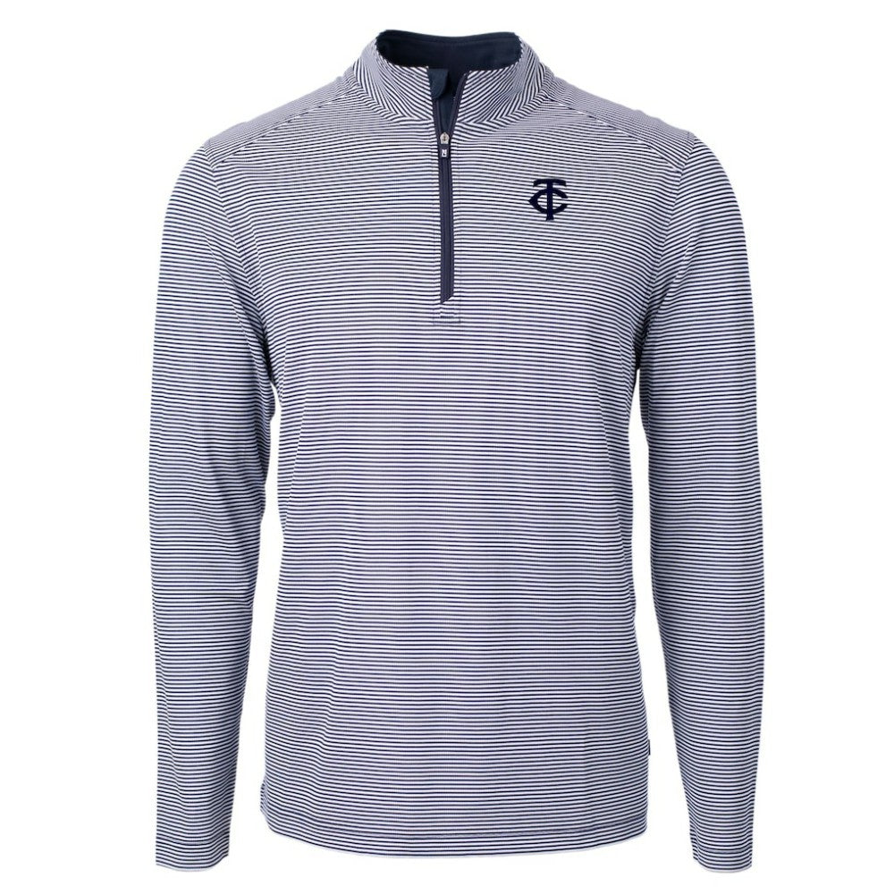 Minnesota Twins Cutter & Buck Virtue Eco Pique Micro Stripe Quarter-Zip Jacket Outlet