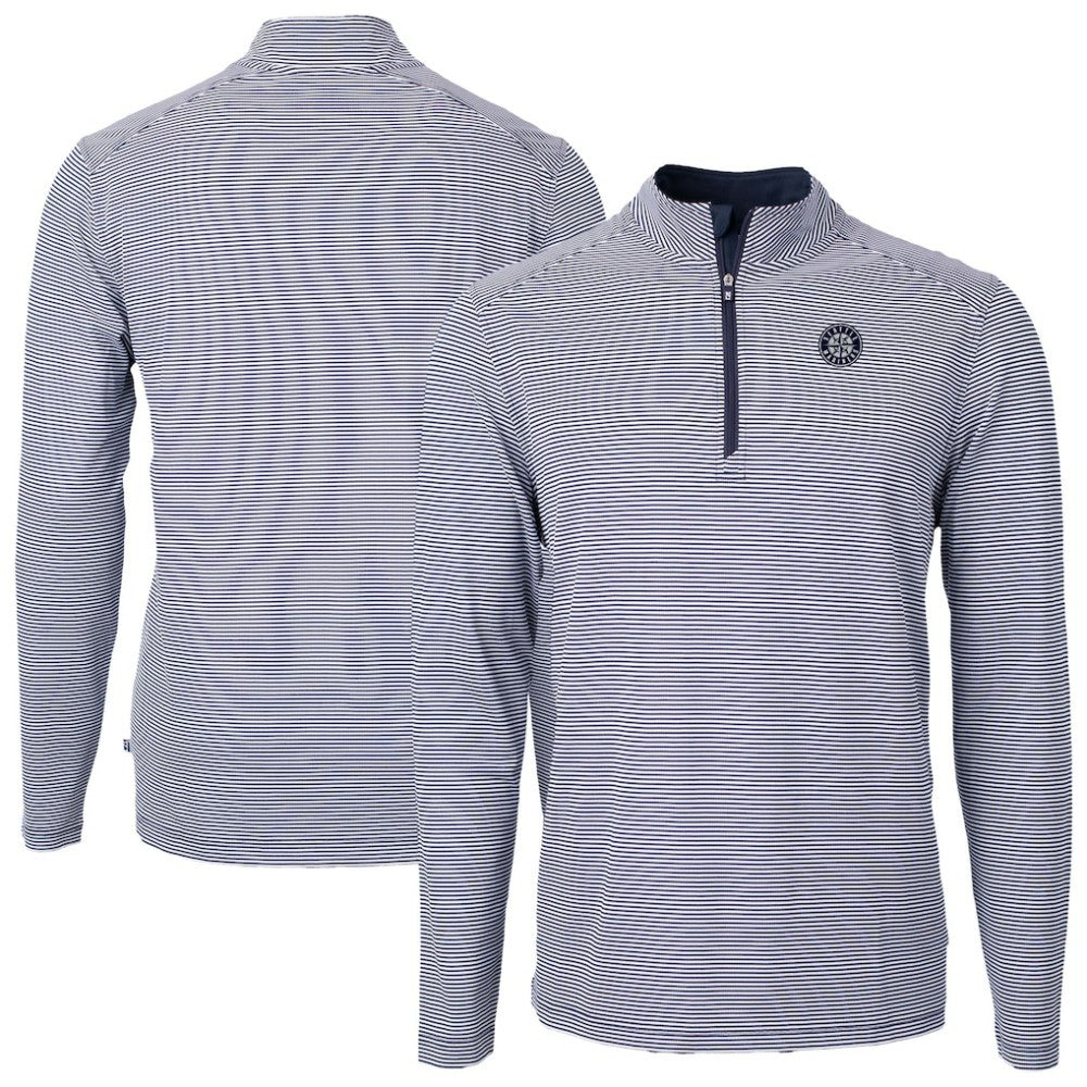 Seattle Mariners Cutter & Buck Virtue Eco Pique Micro Stripe Quarter-Zip Jacket Outlet