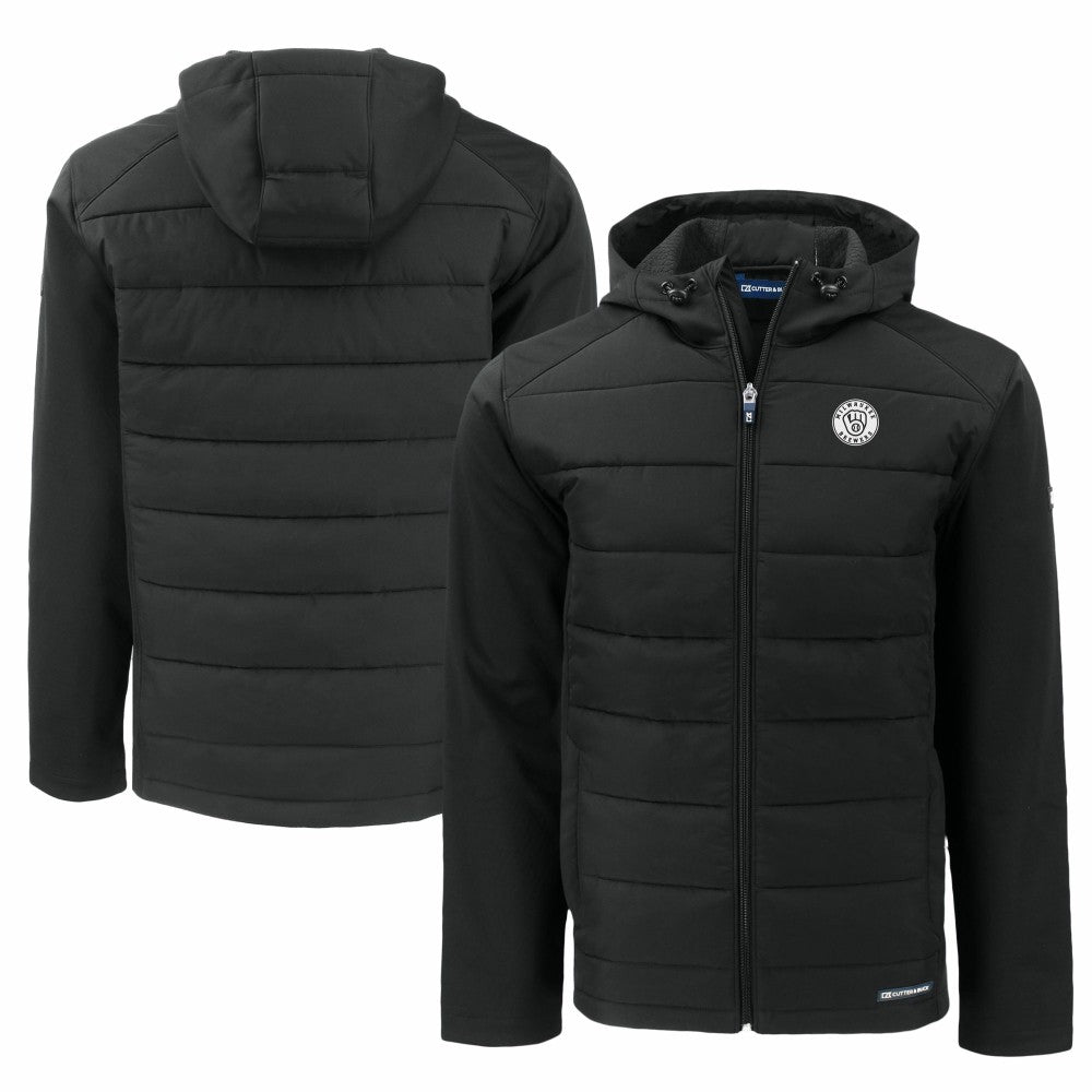 Milwaukee Brewers Cutter & Buck Big & Tall Evoke Hybrid Eco Softshell Recycled Full-Zip Hooded PrimaLoft Jacket Outlet