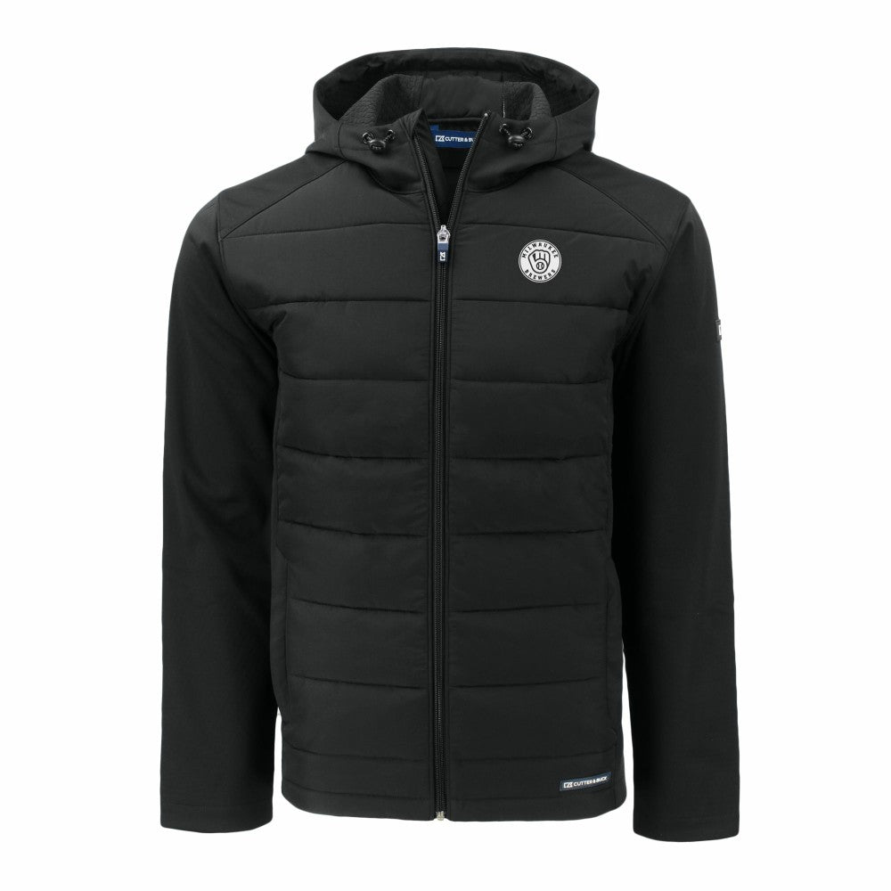Milwaukee Brewers Cutter & Buck Big & Tall Evoke Hybrid Eco Softshell Recycled Full-Zip Hooded PrimaLoft Jacket Outlet