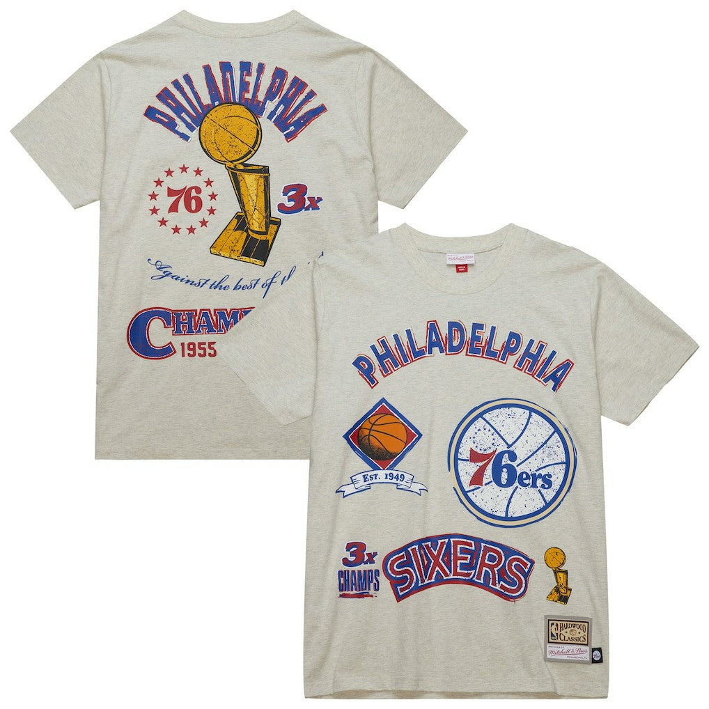Mitchell & Ness Philadelphia 76ers Hardwood Classics Legacy Defined Retro Championship T-Shirt Oatmeal