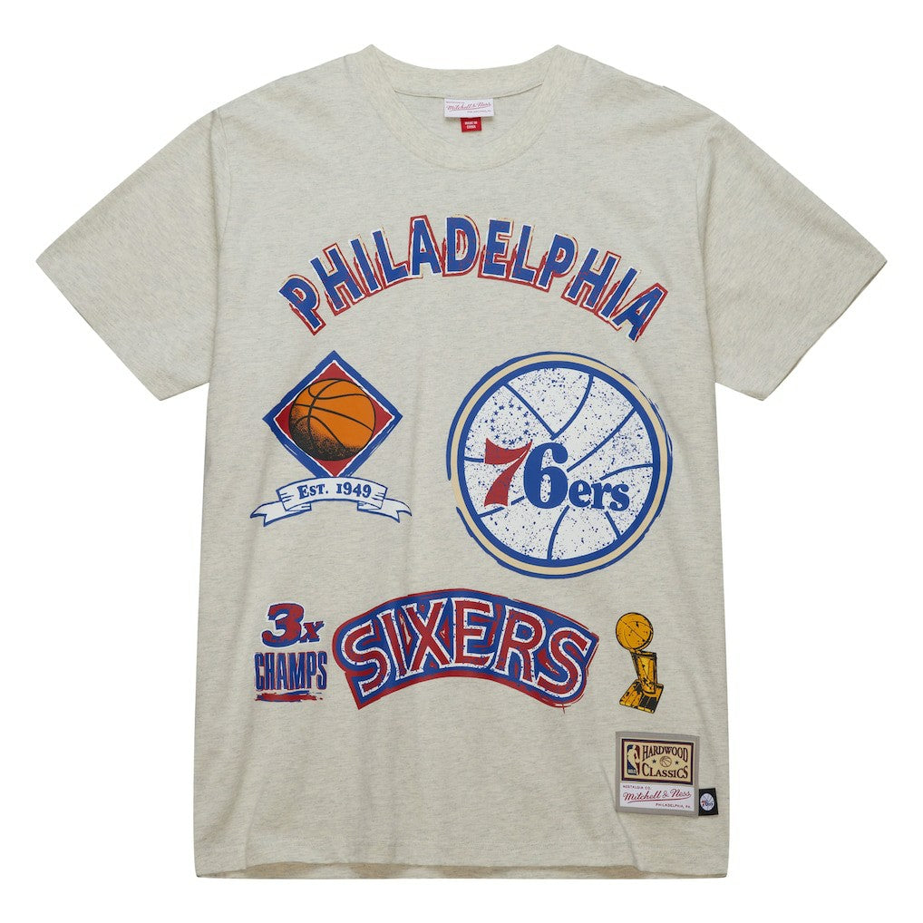 Mitchell & Ness Philadelphia 76ers Hardwood Classics Legacy Defined Retro Championship T-Shirt Oatmeal