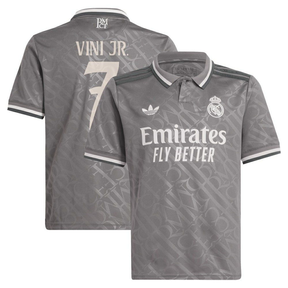 Adidas - Vini Jr. Real Madrid Originals Youth 2024/25 Third Replica Player Jersey - Charcoal
