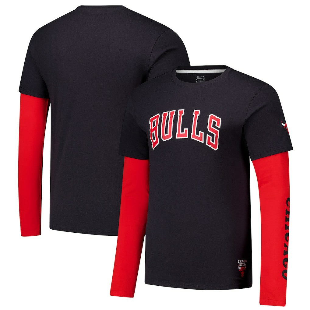 Chicago Bulls Stadium Essentials Unisex Spectator Twofer Long Sleeve T-Shirt Black
