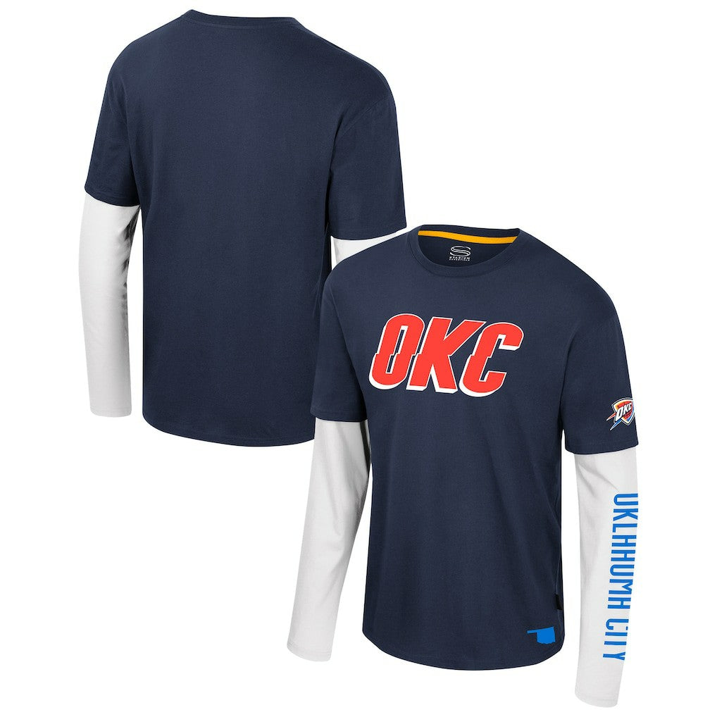 Oklahoma City Thunder Stadium Essentials Unisex Spectator 2fer Long Sleeve T-Shirt Navy